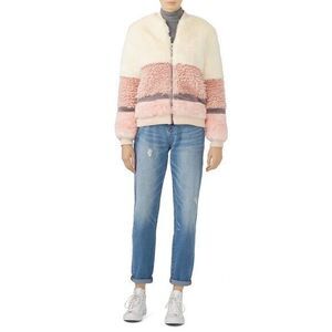 JOHN + JENN Pink Faux Fur Bomber Jacket SMALL